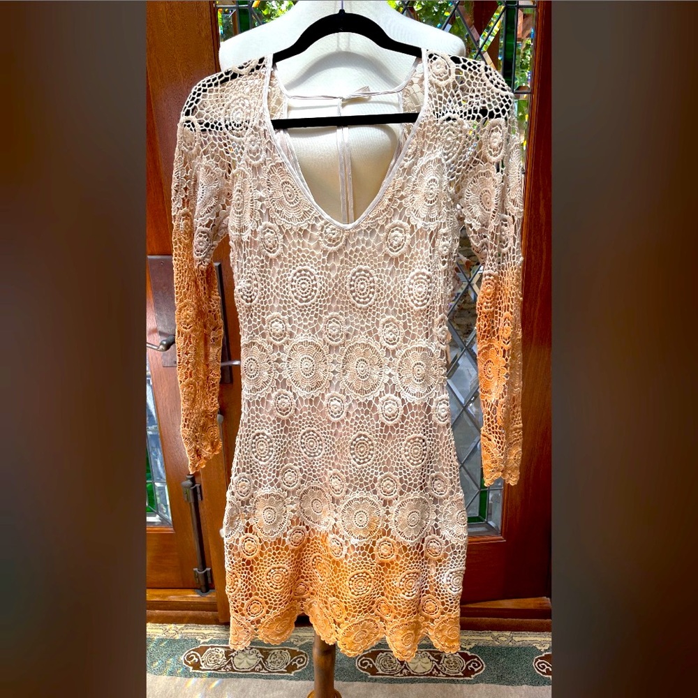 Michelle Jonas travel wear made USA midi cotton lace dress. Size M.